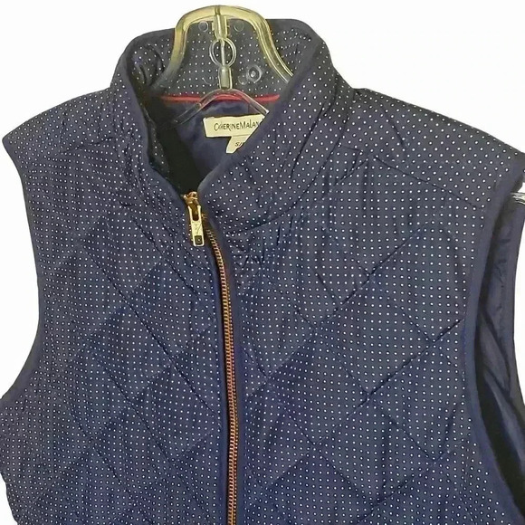 Catherine Malandrino Quilted Polka Dot Vest S Navy White Gold - Picture 2 of 10